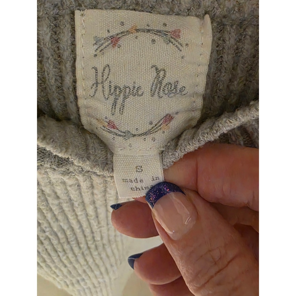 Hippie Rose Womens Ribbed Knit Crew Neck Sweater Heather Gray High Low Hem Small - Picture 3 of 3